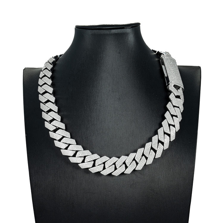 mens 925 silver 20mm moissanite cuban link chain necklace 14k white gold neck