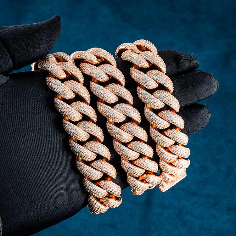 mens 925 silver 5 row 20mm moissanite cuban link chain necklace 10k rose gold hand