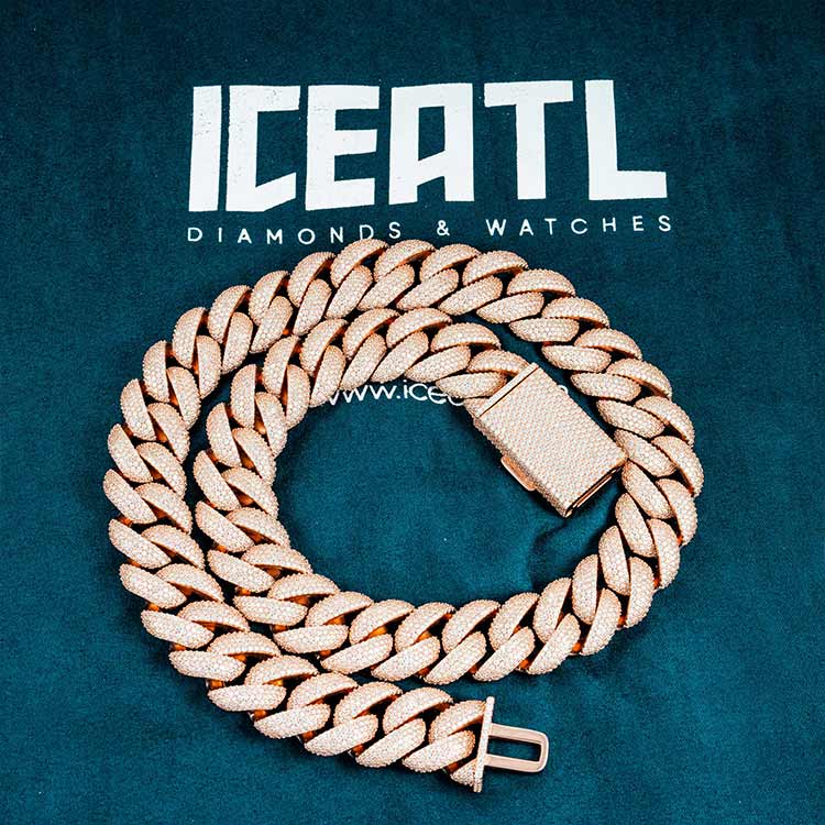 mens 925 silver 5 row 20mm moissanite cuban link chain necklace 10k rose gold iceatl