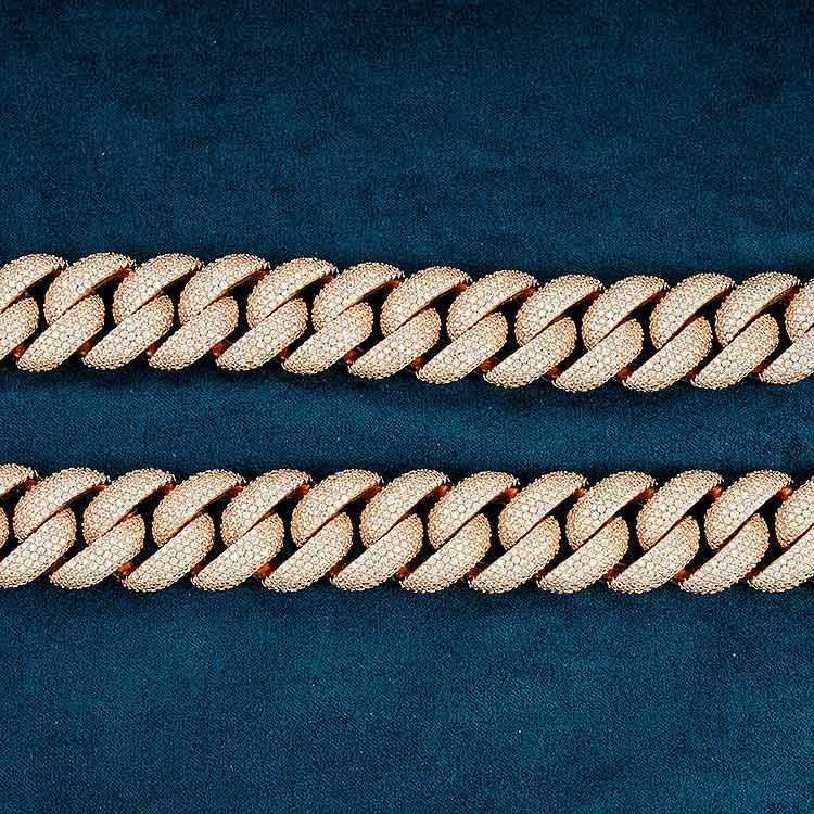 mens 925 silver 5 row 20mm moissanite cuban link chain necklace 10k rose gold link