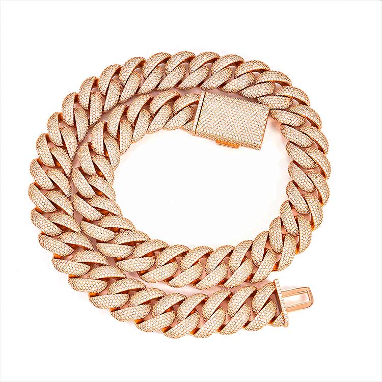 mens 925 silver 5 row 20mm moissanite cuban link chain necklace 10k rose gold