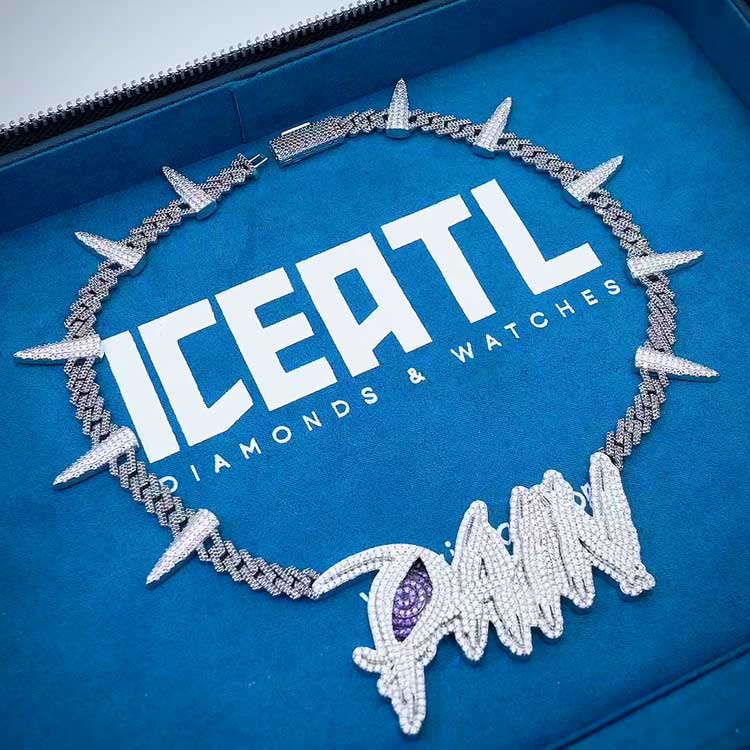 mens 925 silver custom moissanite chain pendant 14k white gold iceatl