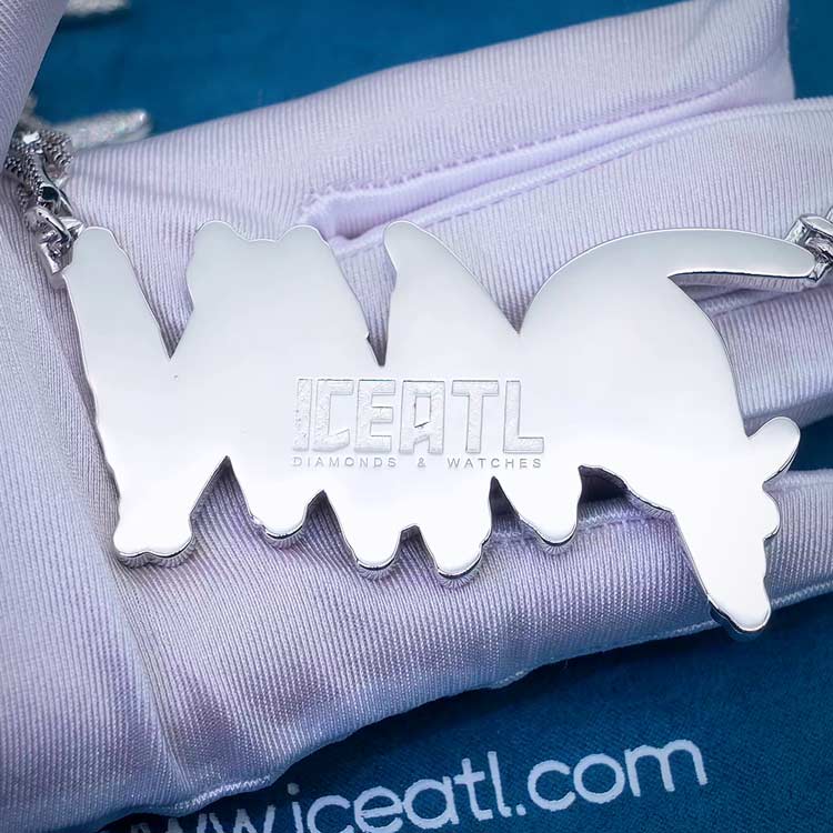 mens 925 silver custom moissanite chain pendant 14k white gold solid back