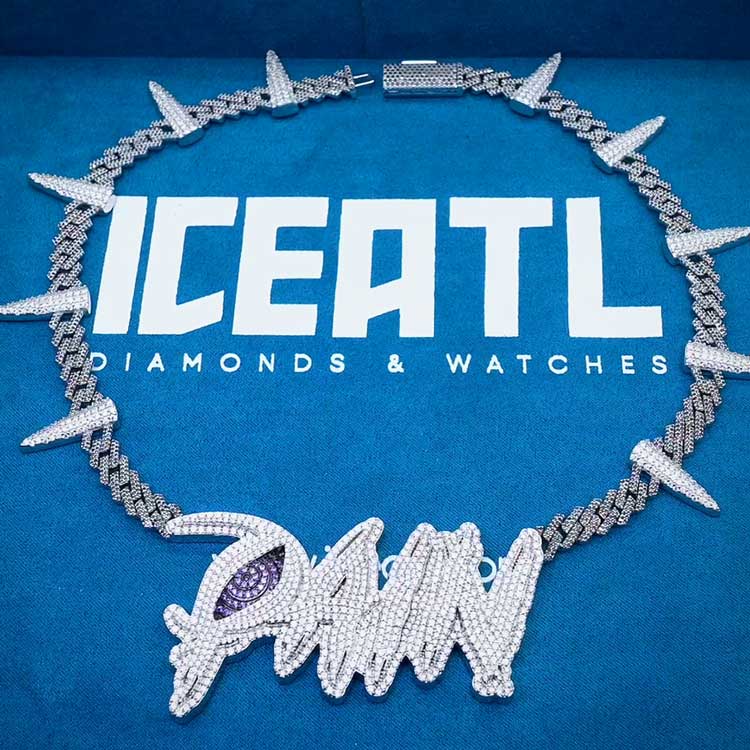 mens 925 silver custom moissanite chain pendant 14k white gold