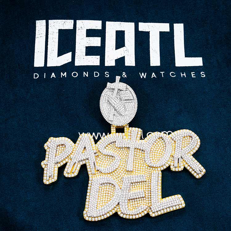 mens 925 silver custom moissanite name pendant 14k two tone iceatl