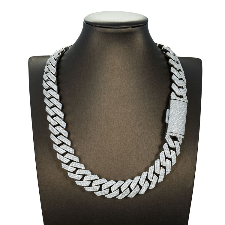 mens 925 silver vvs 20mm moissanite cuban link chain necklace 14k white gold display