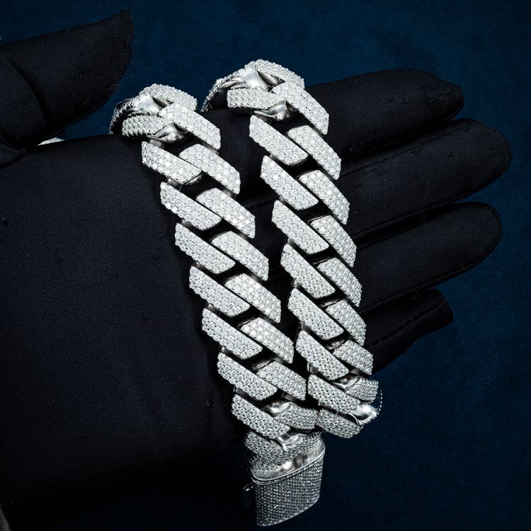 mens 925 silver vvs 20mm moissanite cuban link chain necklace 14k white gold hand