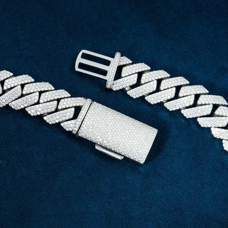 mens 925 silver vvs 20mm moissanite cuban link chain necklace 14k white gold real