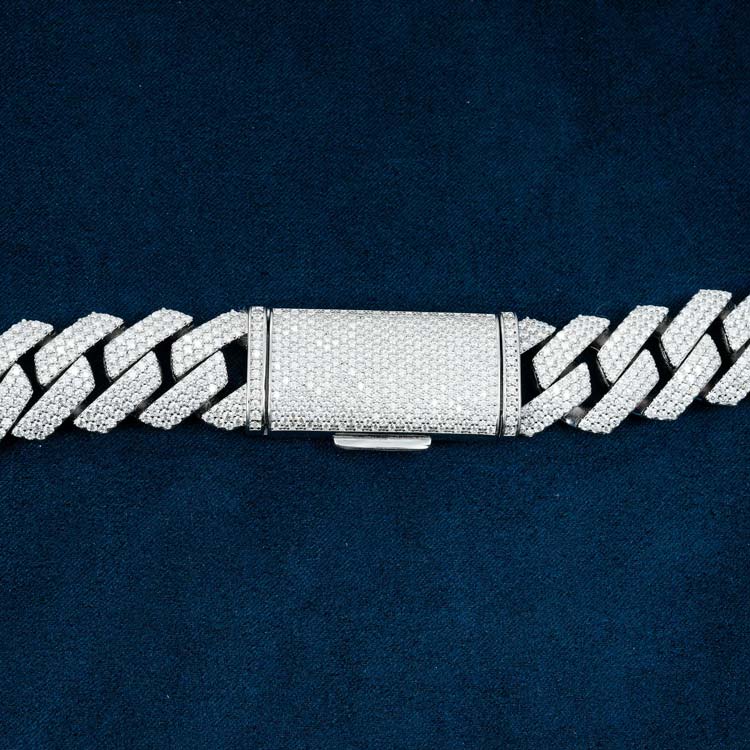 mens 925 silver vvs 20mm moissanite cuban link chain necklace 14k white gold