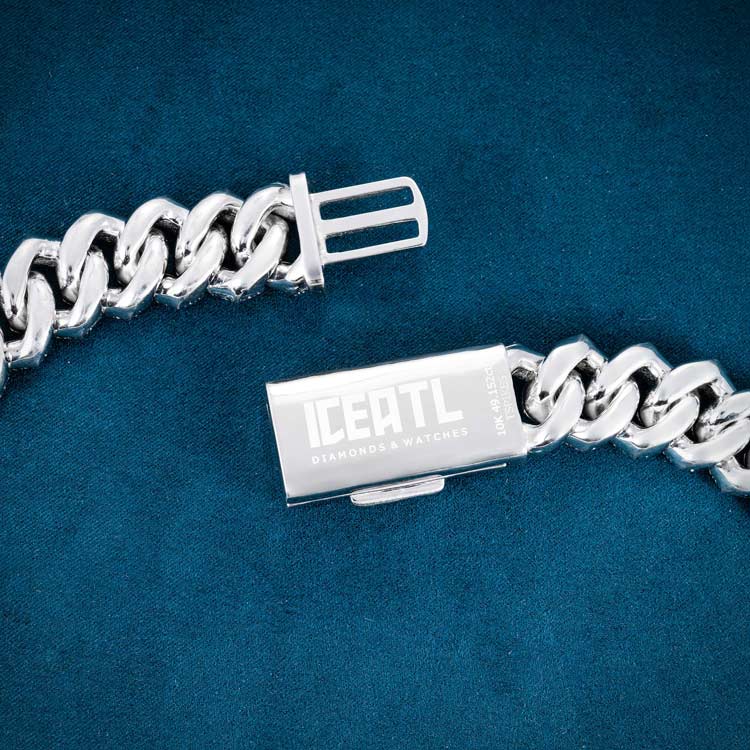 mens 925 silver vvs 20mm moissanite cuban necklace link chain 14k white gold box clasp engraving