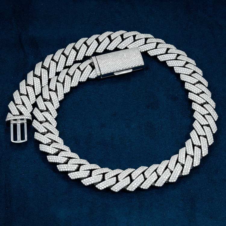mens 925 silver vvs 20mm moissanite cuban necklace link chain 14k white gold front