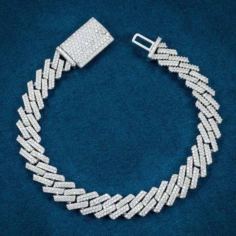 mens 925 sterling silver 10mm moissanite cuban link bracelet 14k white gold front