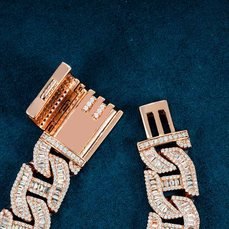 mens 925 sterling silver vvs moissanite diamond baguette 15mm mariner link bracelet 14k rose gold box clasp