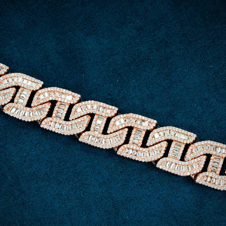 mens 925 sterling silver vvs moissanite diamond baguette 15mm mariner link bracelet 14k rose gold real