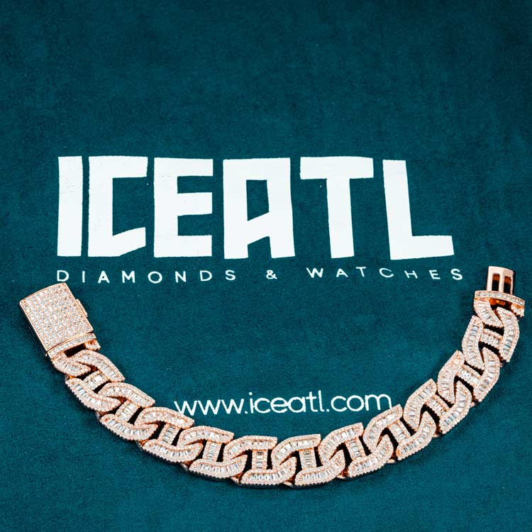 mens 925 sterling silver vvs moissanite diamond baguette 15mm mariner link bracelet 14k rose gold