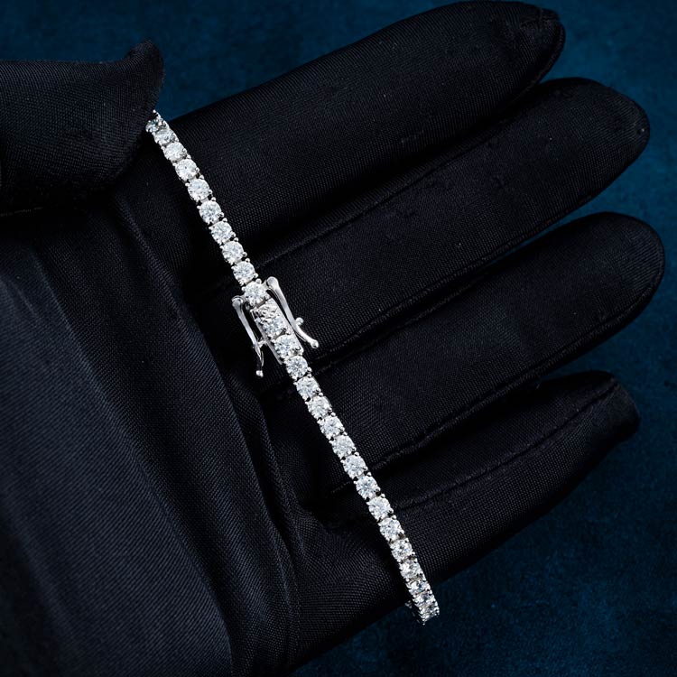 mens 925 sterling silver 3mm moissanite tennis bracelet 14k white gold hand