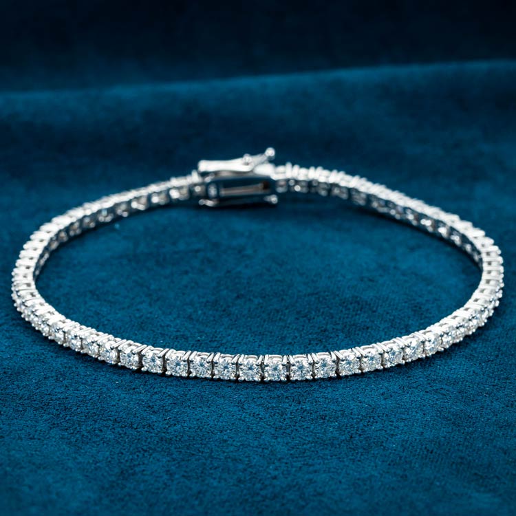 mens 925 sterling silver 3mm moissanite tennis bracelet 14k white gold real