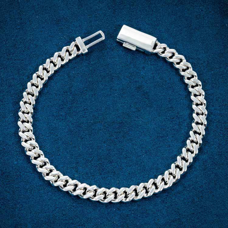 mens 925 sterling silver 6mm moissanite cuban link bracelet 14k white gold back