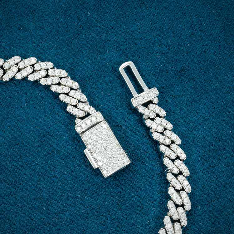 mens 925 sterling silver 6mm moissanite cuban link bracelet 14k white gold clasp