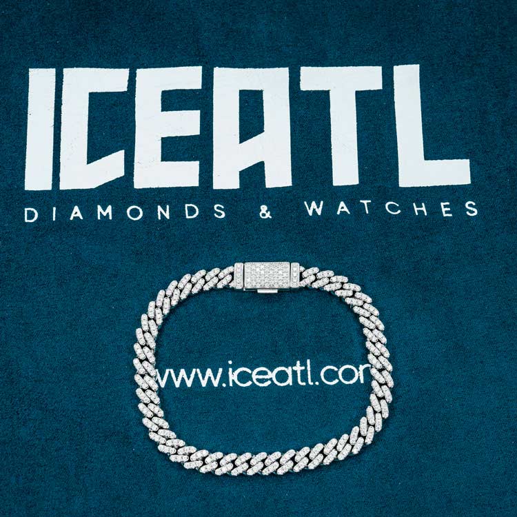 mens 925 sterling silver 6mm moissanite cuban link bracelet 14k white gold