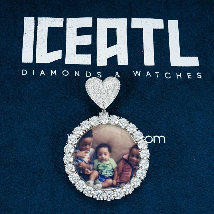 mens 925 sterling silver custom vvs moissanite photo pendant 14k white gold iceatl