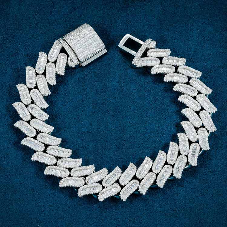 mens 925 sterling silver vvs moissanite spiked link bracelet 14k white gold clasp