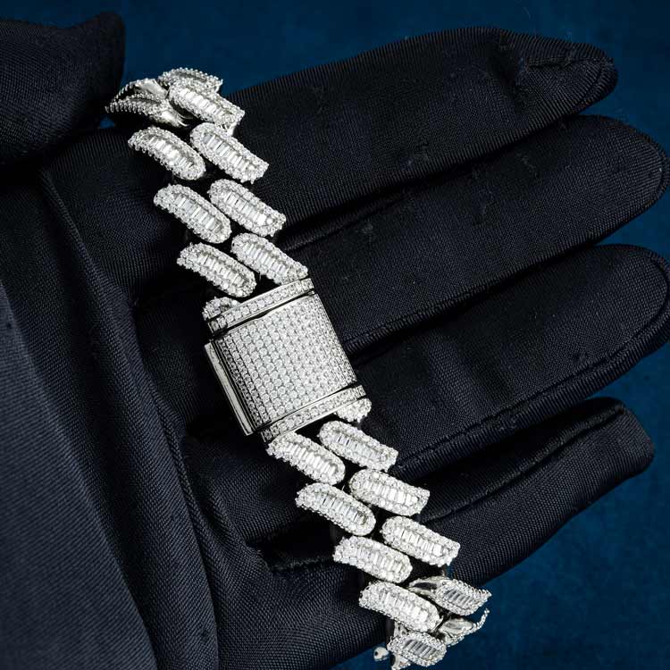 mens 925 sterling silver vvs moissanite spiked link bracelet 14k white gold hand