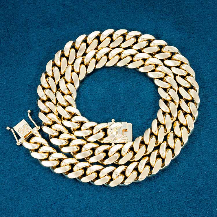 Solid Gold 12MM Miami Cuban Link Chain 14K Yellow Gold