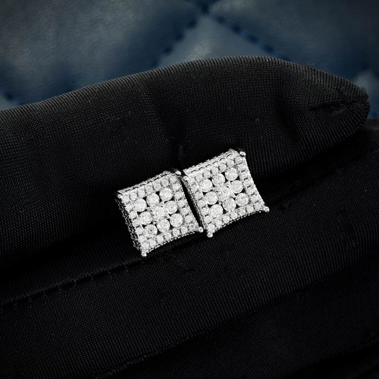 mens stud moissanite cluster earrings screw back 925 silver 14k white gold hand