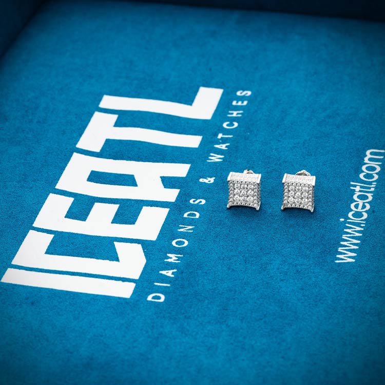 mens stud moissanite cluster earrings screw back 925 silver 14k white gold iceatl