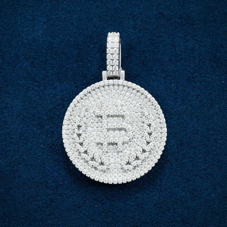 mens vvs moissanite bitcoin pendant hip hop 925 silver 14k white gold big