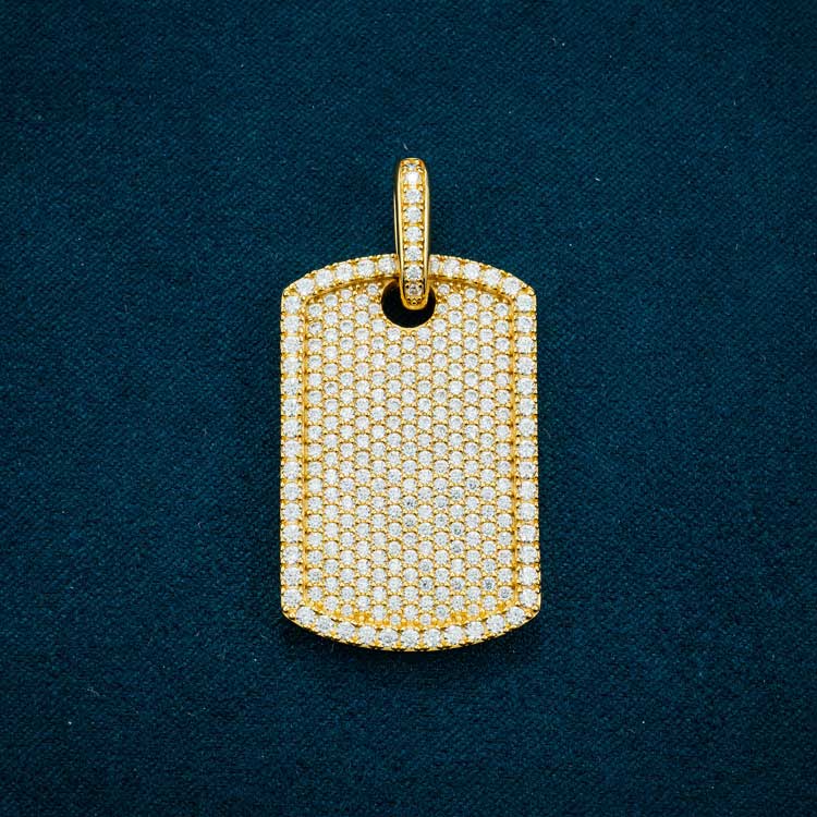mens vvs moissanite dog tag pendant hip hop 925 silver 14k yellow gold front