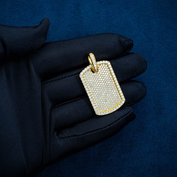 mens vvs moissanite dog tag pendant hip hop 925 silver 14k yellow gold hand