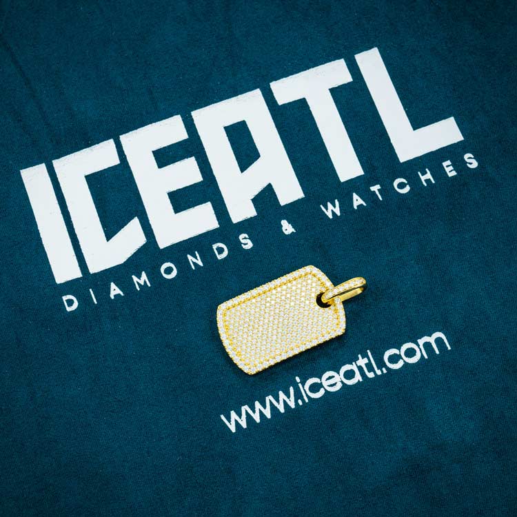 mens vvs moissanite dog tag pendant hip hop 925 silver 14k yellow gold iceatl