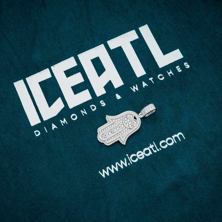 mens vvs moissanite hamsa hand pendant hip hop 925 silver 14k white gold