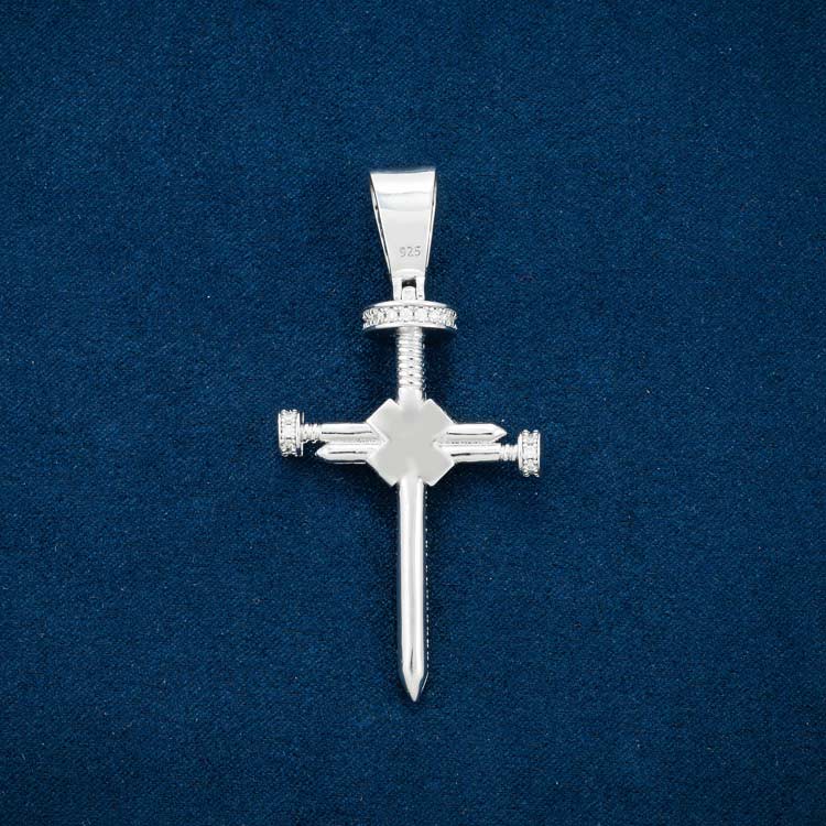mens vvs moissanite nail cross pendant hip hop 925 silver 14k white gold back