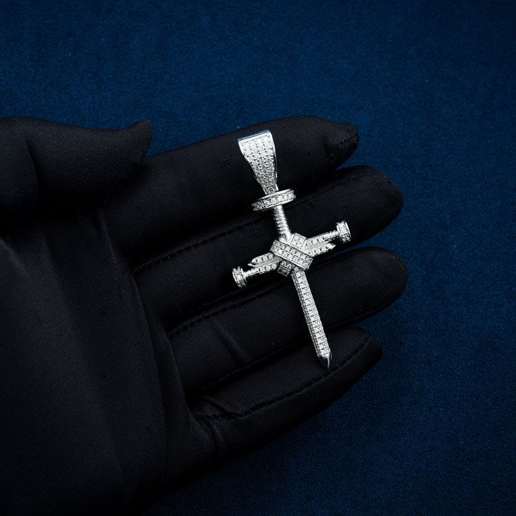 mens vvs moissanite nail cross pendant hip hop 925 silver 14k white gold hand