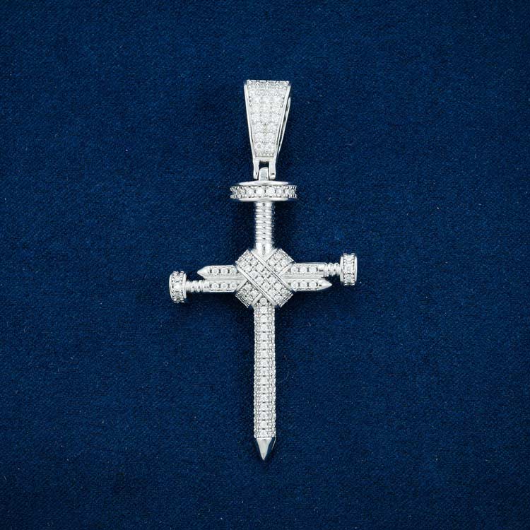 mens vvs moissanite nail cross pendant hip hop 925 silver  14k white gold small