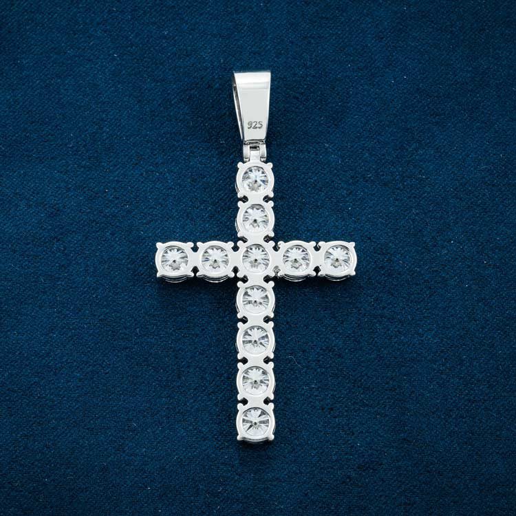 mens vvs moissanite solitaire cross pendant hip hop 925 silver 14k white gold back