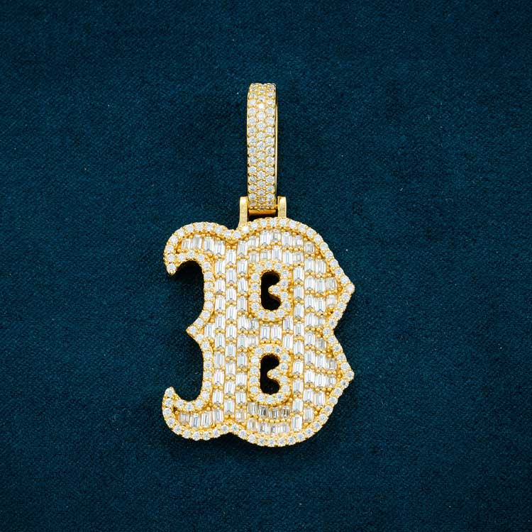 moissanite letter b pendant 14k yellow gold 925 sterling silver