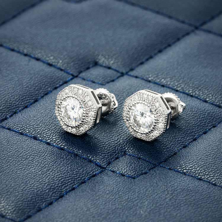 screw back Moissanite stud earrings white gold 925 silver side 14k white gold