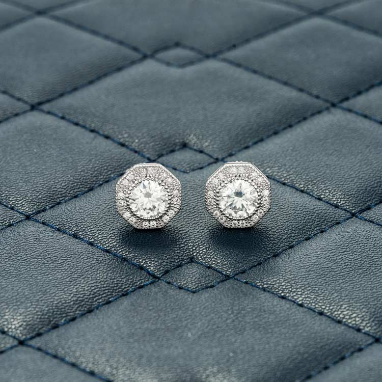 mens screw back Moissanite stud earrings white gold 925 silver 14k white gold
