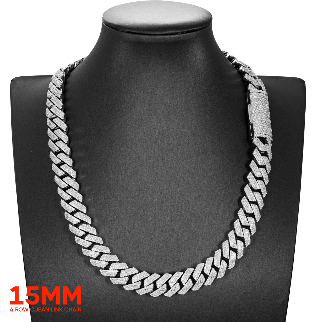 hip hop 15mm vvs moissanite cuban link chain necklace 925 silver 10k white gold yellow gold rose gold