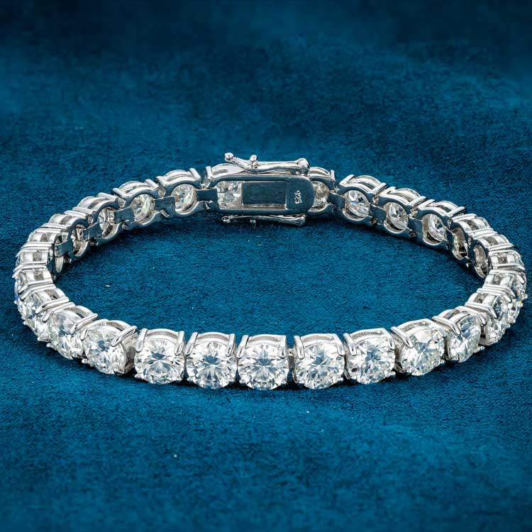 thumbnail interactive-video image 1 of Moissanite Diamond Tennis Bracelet – 3.5mm, 14k White Gold Over Sterling Silver, 6″–8.5″ 1 of 5