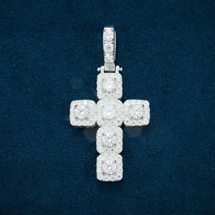 14k white gold moissanite halo cross pendant 925 sterling silver iceatl