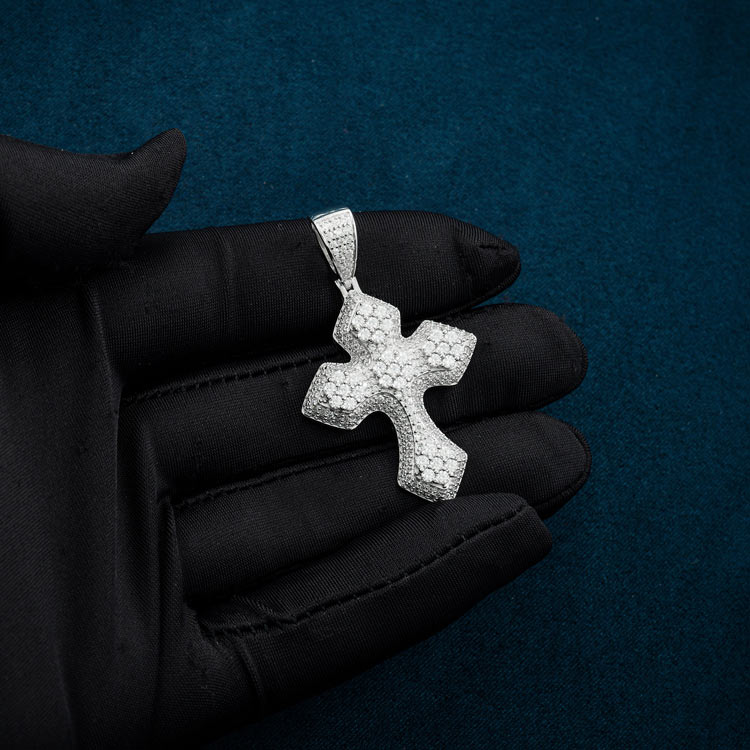 14k white gold moissanite syriac cross pendant 925 sterling silver hand
