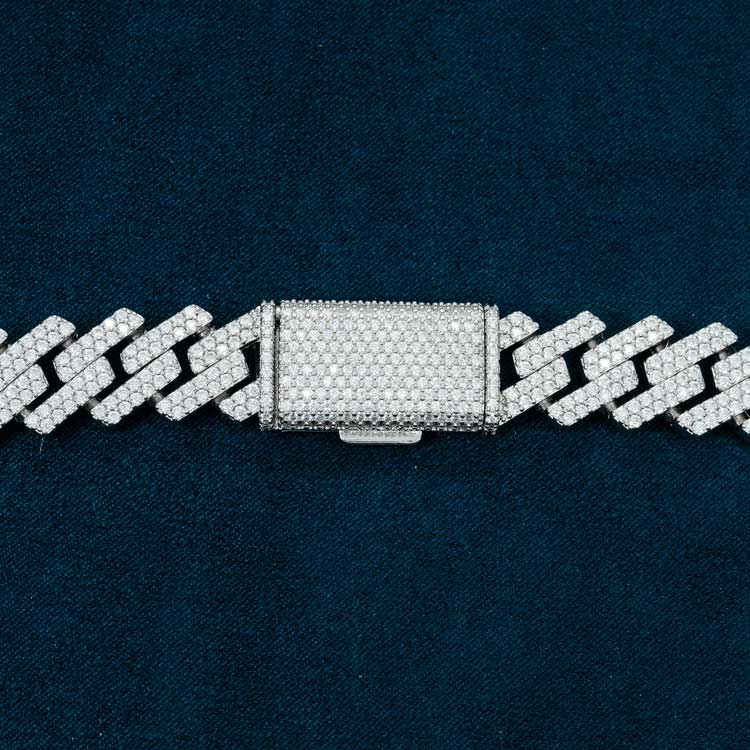 2 row 925 silver 18mm moissanite cuban link chain necklace 14k white gold clasp