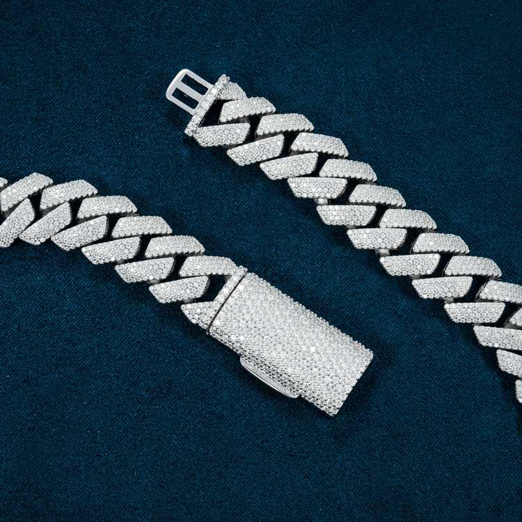 925 silver 15mm moissanite cuban link chain necklace 14k white gold box clasp
