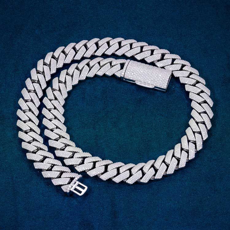925 silver 15mm moissanite cuban link chain necklace 14k white gold box