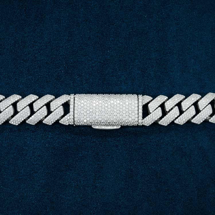 925 silver 15mm moissanite cuban link chain necklace 14k white gold clasp